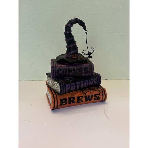Stacked Spell Curses Potions Brews Resin Halloween Decor Striped Witch Hat Spide - Picture 1 of 8